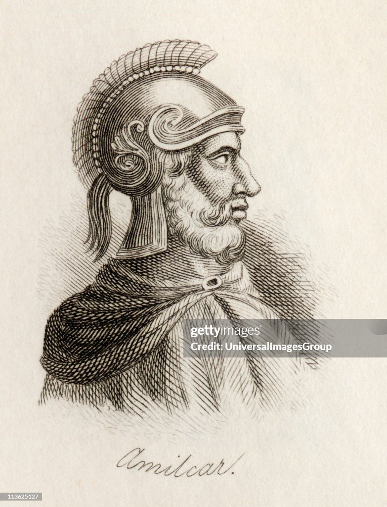 Hamilcar Barca or Barcas c. 275 - 228 BC. Carthaginian general and statesman, leader of the Barcid family. From the book Crabbs Historical Dictionary published 1825...