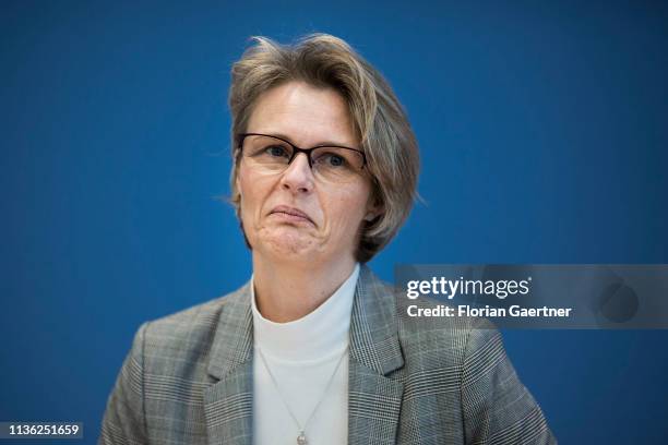 German Education Minister Anja Karliczek is pictured at a press conference on April 11, 2019 in Berlin, Germany.