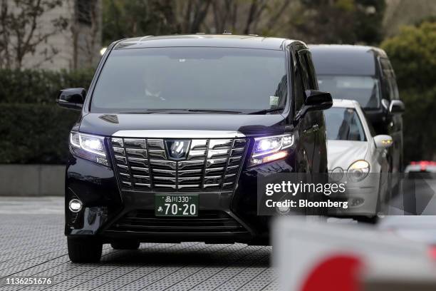 Motorcade believed to be carrying Carole Ghosn, the wife of former Nissan Chief Executive Carlos Ghosn, leaves the Tokyo District Court in Tokyo,...