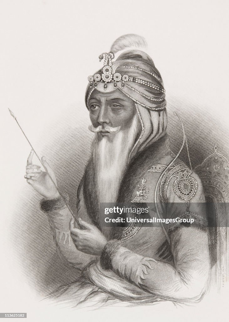 Maharaja Ranjit Singh 1780 - 1839 also called Sher-e-Punjab or The Lion of the Punjab. From the book Gallery of Historical Portraits published c.1880.