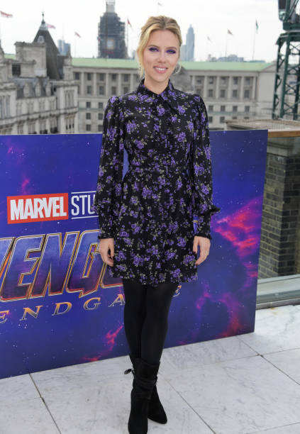 Scarlett Johansson attends the "Avengers Endgame" photocall at Corinthia London on April 11, 2019 in London, England.