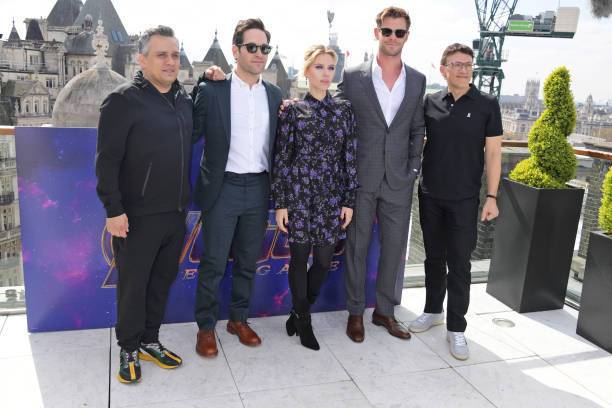 Joe Russo, Paul Rudd, Scarlett Johansson, Chris Hemsworth and Anthony Russo attend the "Avengers Endgame" photocall at Corinthia London on April 11,...