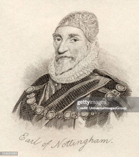 Charles Howard 1st Earl of Nottingham aka 2nd Baron Howard of Effingham 1536 English lord high admiral. From the book Crabb's Historical Dictionary...