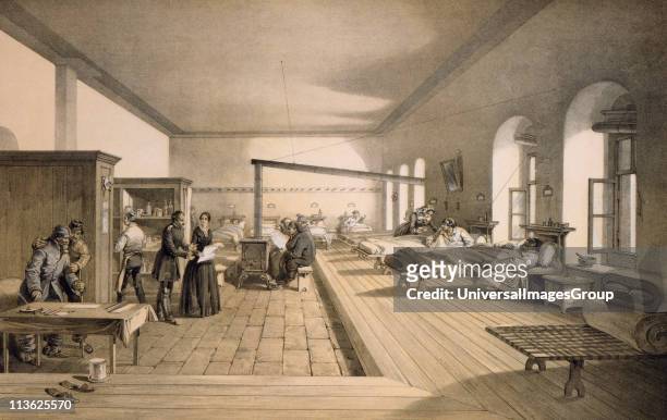 Florence Nightingale in one of the wards of the hospital at Scutari From print published 1856 after a picture by William Simpson lithograph by...