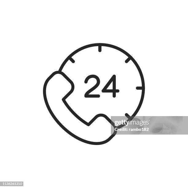 24 hours phone support line icon. editable stroke. pixel perfect. for mobile and web. - 24 7 stock illustrations