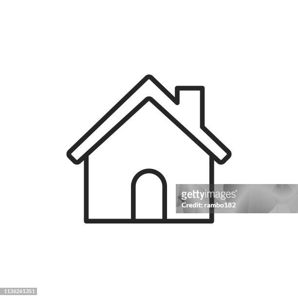 home building line icon. bearbeitbare stroke. pixel perfect. für mobile und web. - wohnhaus stock-grafiken, -clipart, -cartoons und -symbole
