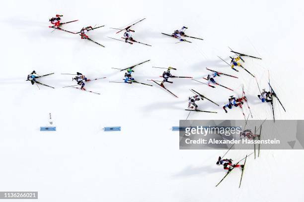 Athletes compete at the IBU Biathlon World Championships Men's Relay at Swedish National Biathlon Arena on March 16, 2019 in Ostersund, Sweden.