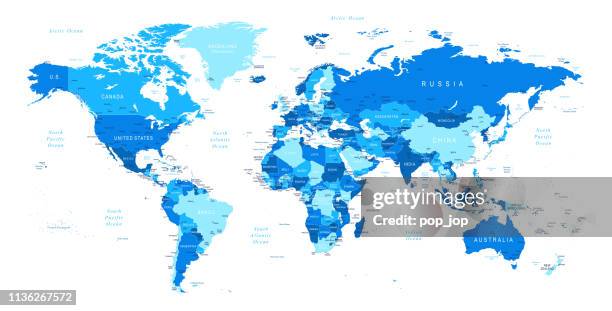 world map - borders, countries and cities - vector illustration - world map and detailed stock illustrations