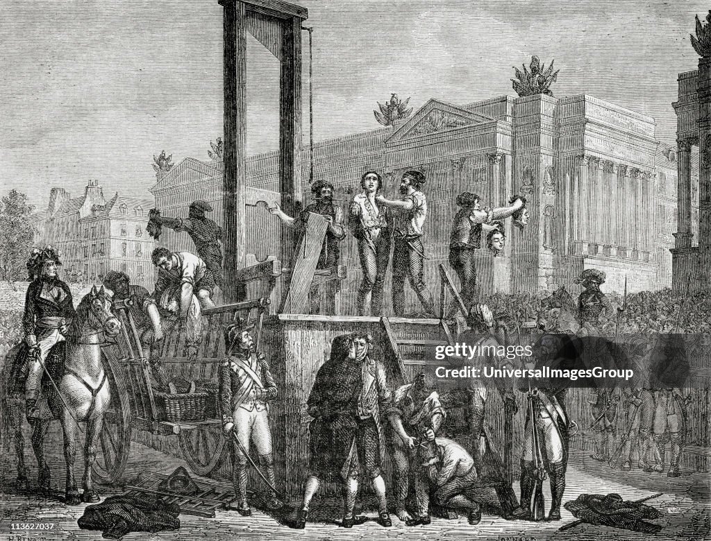 Execution of Robespierre, Saint Just and others 28 July 1794. Maximilien Robespierre,1758-1794. Jacobin leader during French Revolution. Louis Antoine Leon Saint-Just,1767-1794.French politician. Engraved by Jonnard after H. Renaud. From "Histoire de la R...