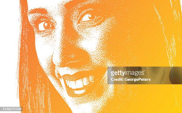 stockillustraties, clipart, cartoons en iconen met close-up van de glimlach van een jonge vrouw - portrait smile
