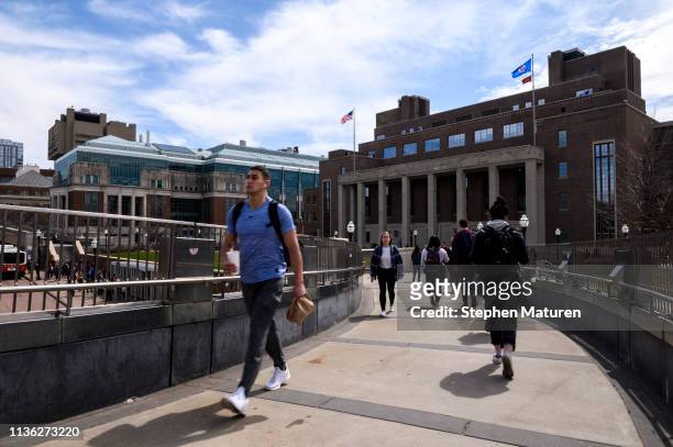 Pedestrian passes by on the University of Minnesota campus on April 9, 2019 in Minneapolis, Minnesota. The week in Minnesota started with two sunny...