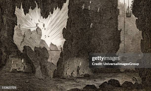 View of an Iron Mine. Engraved by Lester. From the book "The Gallery of Nature and Art" volume II. Published London c.1823.