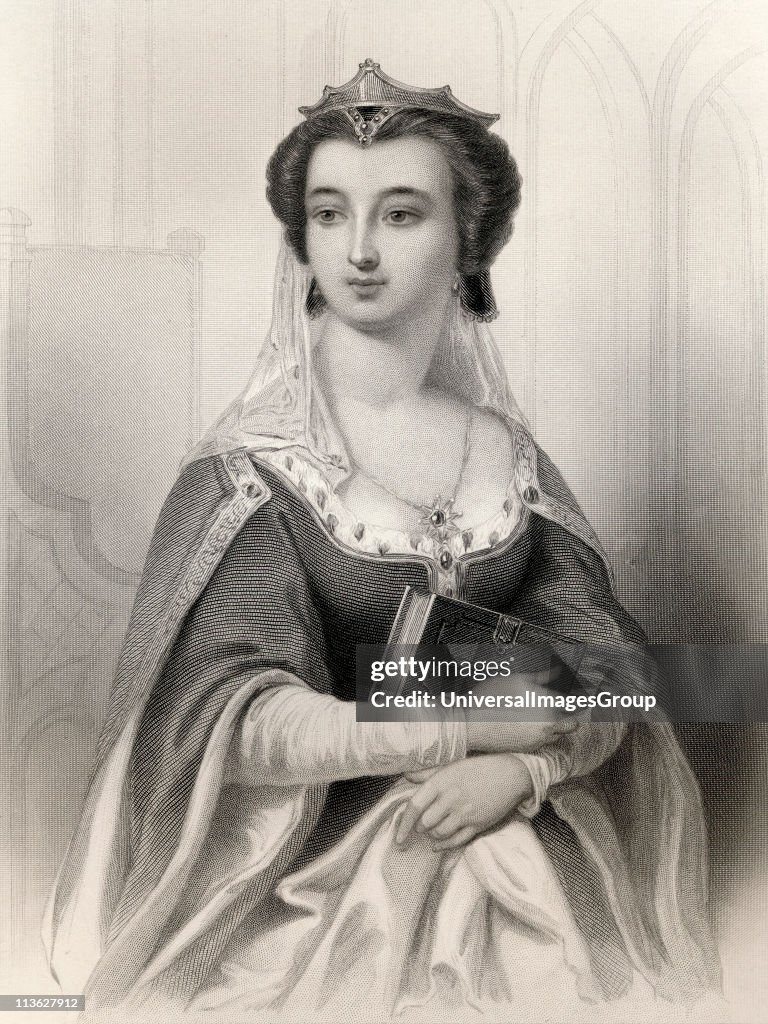 Valentina Visconti, aka Valentine de Milan, 1371 - 1408. Italian wife of Louis de Valois Duke of Orleans. Engraved by W.J. Edwards after G Staal. From the book "World Noted Women" by Mary Cowden Clarke, published 1858.
