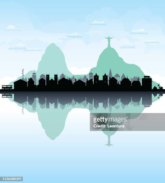 rio de janeiro (all buildings are complete and moveable) - christ the redeemer rio stock illustrations
