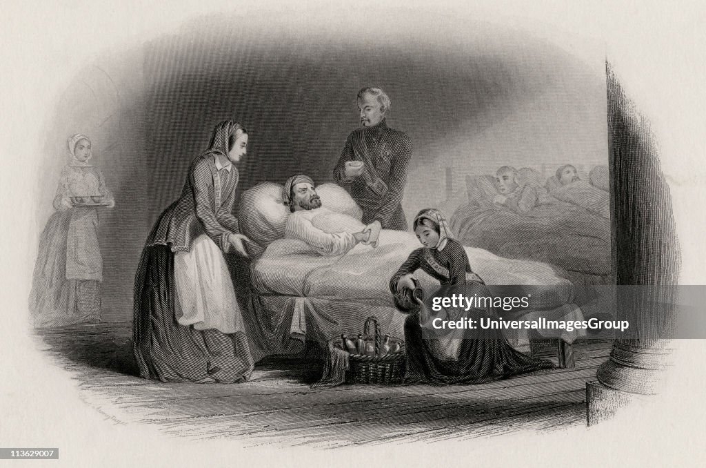 Miss Nightingale and the nurses in the East. Florence Nightingale 1820-1910. Pioneer of modern nursing and statistician. Engraved by J C Armytage...