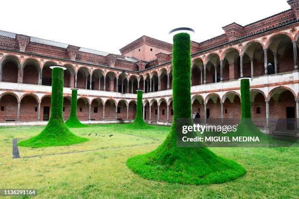 An installation called "Sleeping piles", by Estudio Campana is exhibited at the Milan University during the Fuorisalone 2019 design week on April 11,...