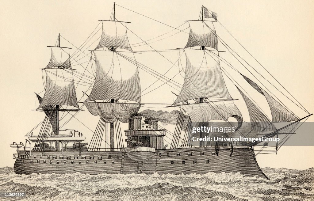 Amiral Duperre 11,100 ton battleship of French navy launched 1879 From The National Encyclopaedia published by William Mackenzie London late 19th century...