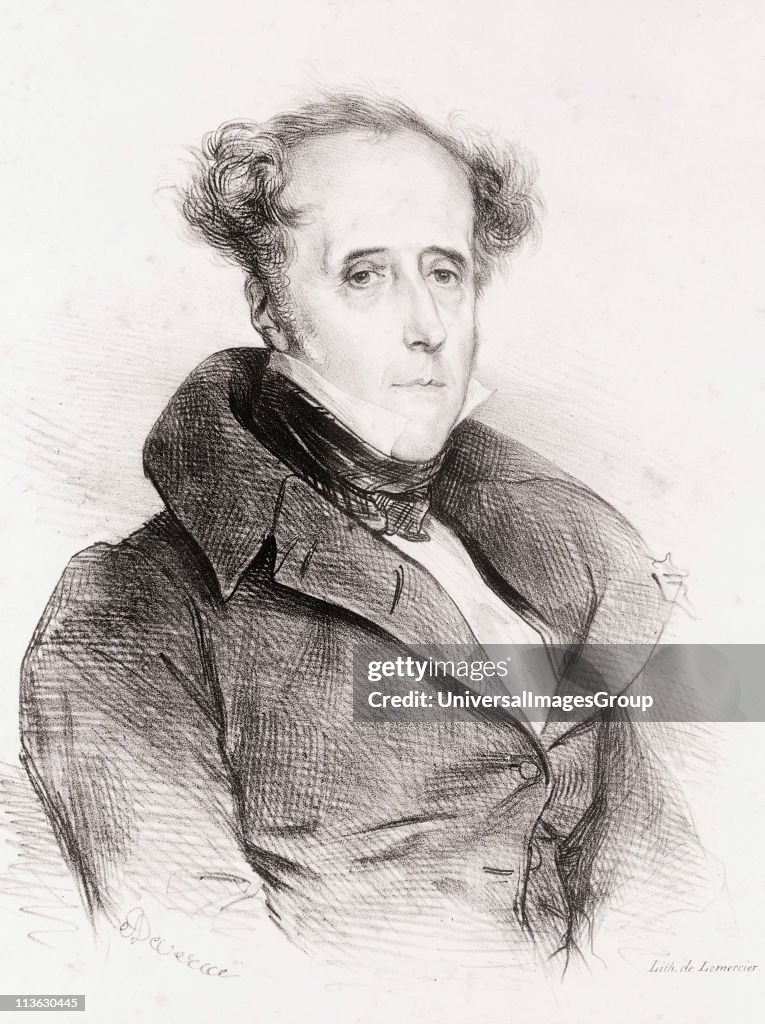 Francois-Rene vicomte de Chateaubriand 1768 to 1848 French writer politician diplomat Lithograph by Lemercier after drawing by Achille Deveria...