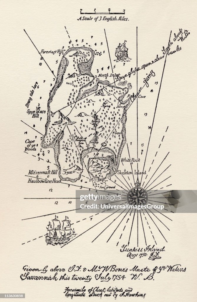 Map of Treasure Island. From the book Treasure Island by R.L. Stevenson. Thomas Nelson & Sons edition c.1930.