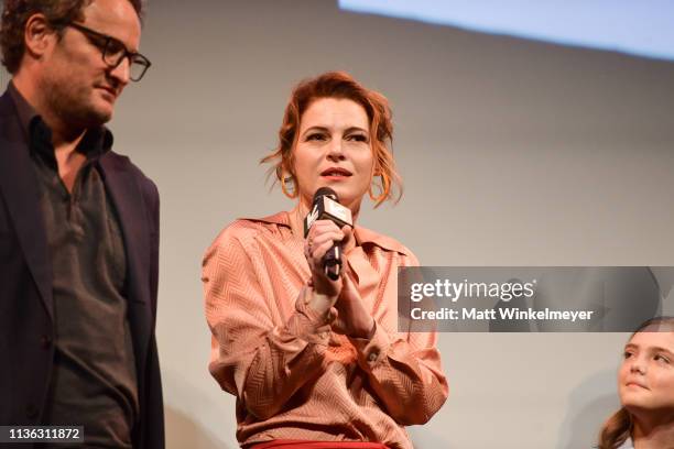 Jason Clarke and Amy Seimetz attend the "Pet Sematary" Premiere 2019 SXSW Conference and Festivals at Paramount Theatre on March 16, 2019 in Austin,...