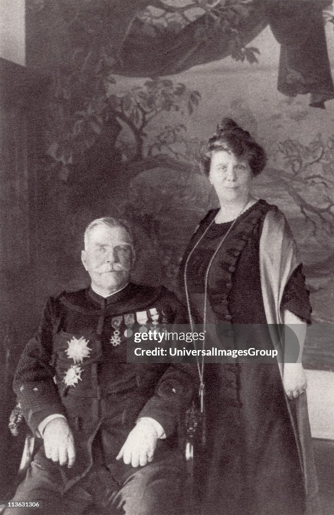 General Joffre and his wife Madame Joffre. Joseph Jacques Cesaire Joffre, 1852 to 1931. French general, Commander-in-Chief of the French Army during World War I. From The Illustrated War News, 1915.
