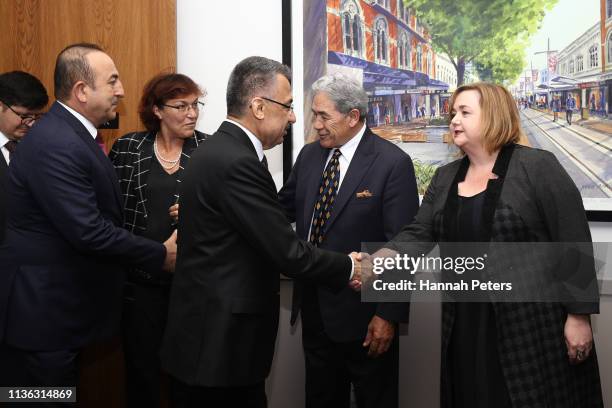 New Zealand MP for Wigram Hon Megan Woods greets Vice President of Turkey, Fuat Oktay while New Zealand Foreign Affairs Minister Winston Peters...