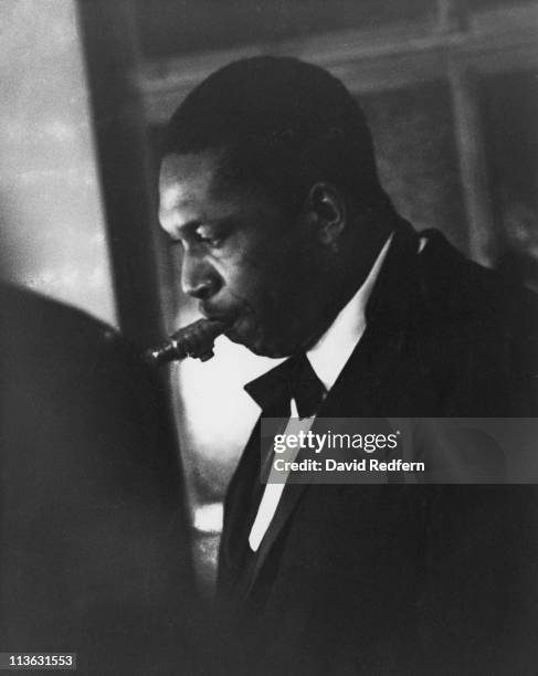 John Coltrane , U.S. Jazz saxophonist, playing the saxophone during a live concert performance in London, England, Great Britain, circa 1960.