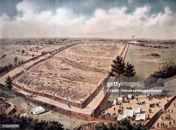 Andersonville prison, officially known as Camp Sumter, where Union prisoners were kept during the American Civil War. From a 19th century...