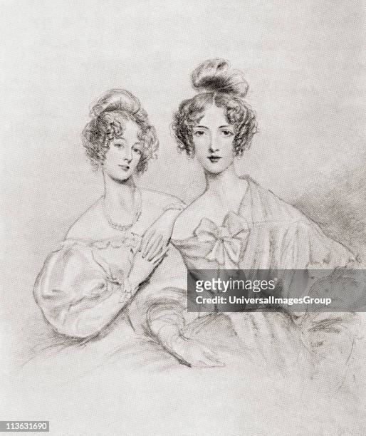The Misses Catherine and Mary Glynne. Catherine Glynne Gladstone, nee Catherine Glynne,1812 to 1900. Wife of British Prime Minister William...