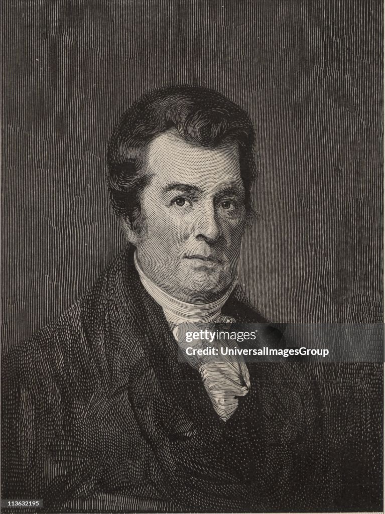 David Hosack (1769-1835), American physician and botanist. He established the Elgin Botanic Garden, New York, where the Rockefeller Centre now stands. Engraving, 1896.