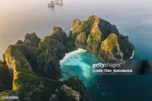 scenic aerial view of koh phi phi island in thailand - phi phi island stock pictures, royalty-free photos & images