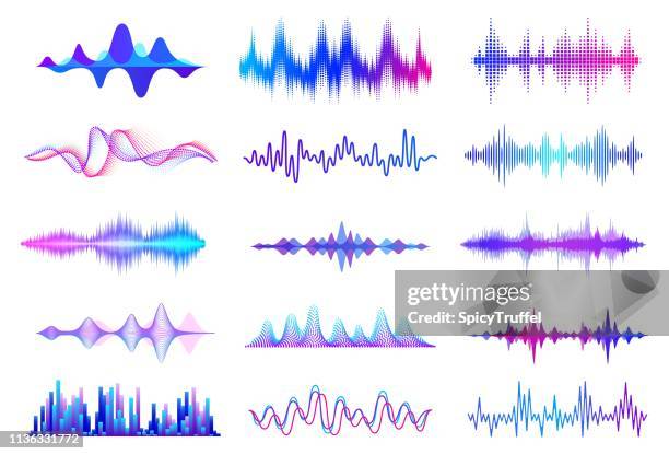 sound waves. frequency audio waveform, music wave hud interface elements, voice graph signal. vector audio wave - live-broadcast-background stock illustrations