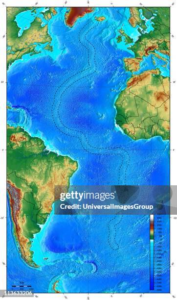 Map showing ocean floor with the Mid-Atlantic ridge