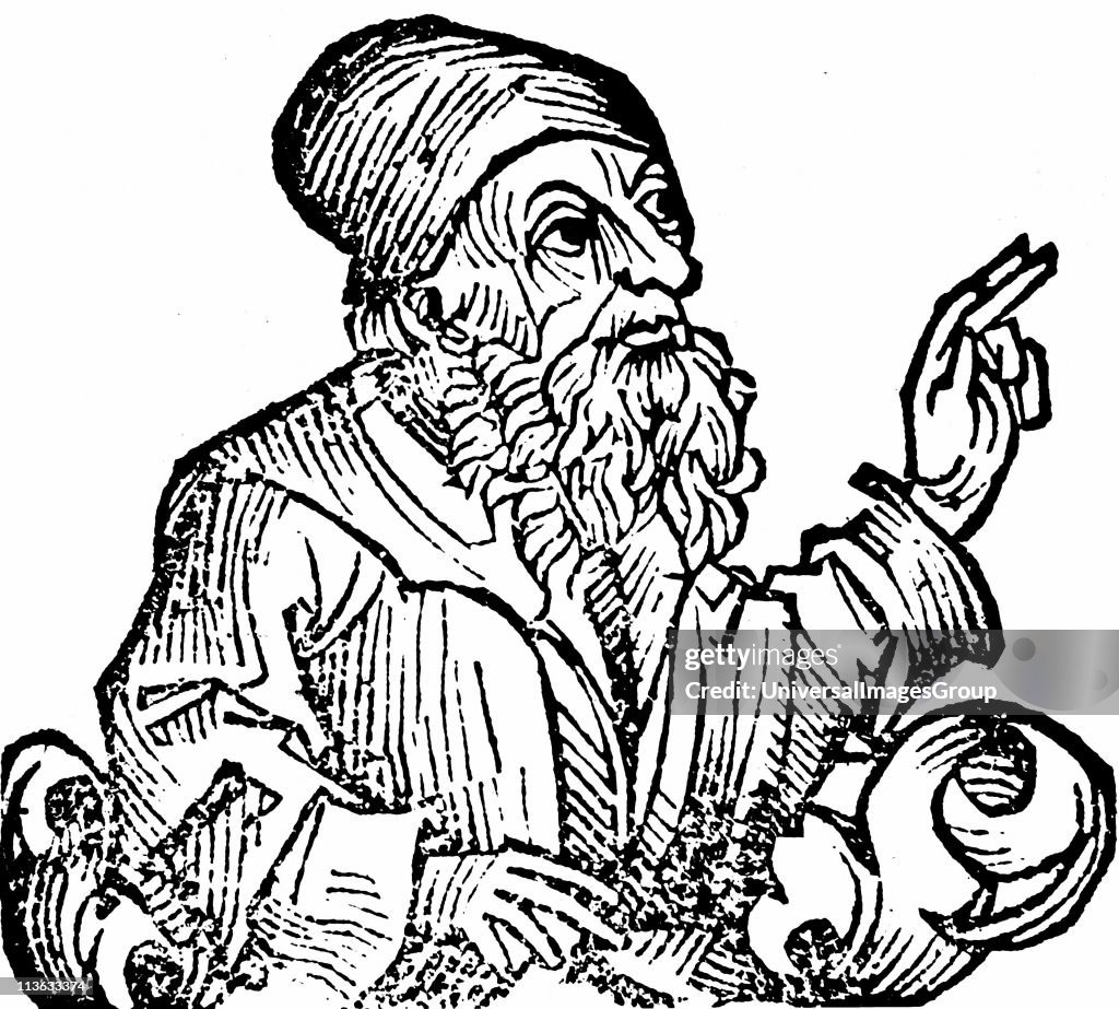 Anaxagoras (c500-428 BC) Ancient Greek philosopher. Among his pupils in Athens were Pericles and Euripides. Woodcut from Hartmannn Schedel Liber chronicarum mundi (Nuremberg Chronicle) Nuremberg 1493...
