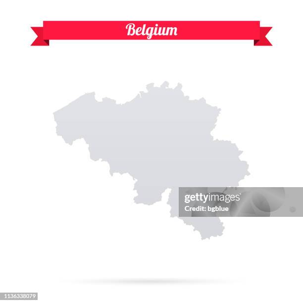 belgium map on white background with red banner - belgium border stock illustrations