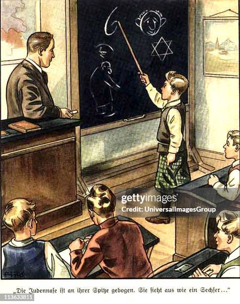 Nazi anti Semitic propaganda illustration from a children's book circa 1936