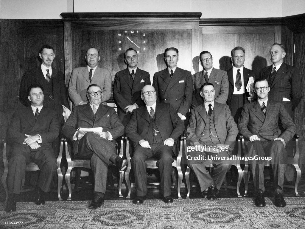 National party, Government of South Africa. Prime Minister Magnus Malan seated centre(1948)...