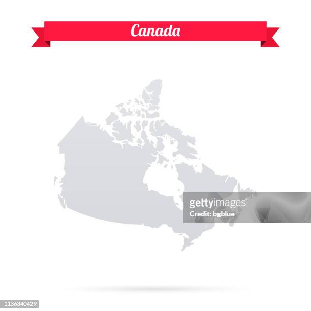 kanada-karte auf weißem hintergrund mit rotem banner - kanada stock-grafiken, -clipart, -cartoons und -symbole