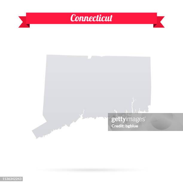 connecticut map on white background with red banner - bridgeport connecticut stock illustrations