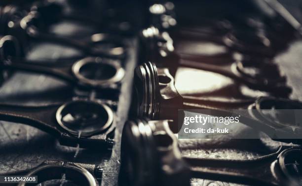 close-up view of v10 engine pistons - piston stock pictures, royalty-free photos & images