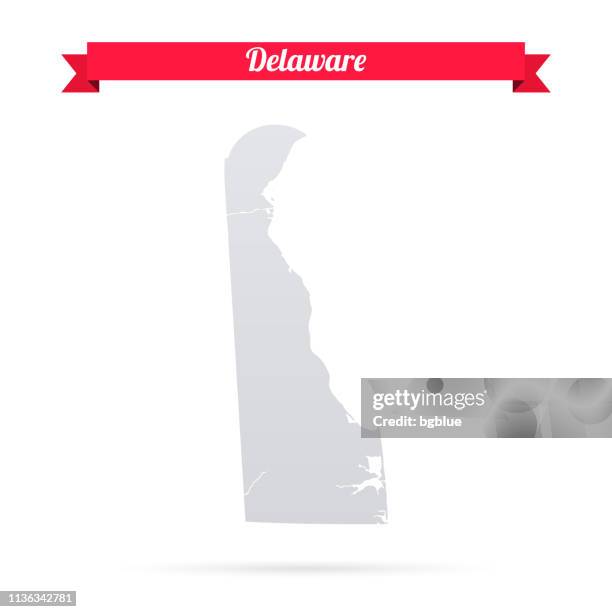 delaware map on white background with red banner - wilmington delaware stock illustrations