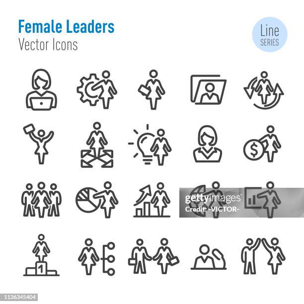 female leaders icons - vector line series - chief executive officer stock illustrations