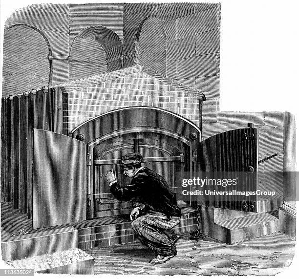 Cremation: furnace of the type to be installed in the Pere la Chaise crematorium, Paris, France. Illustration published in 1888 while the building...