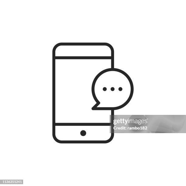 smartphone with text message bubble line icon. editable stroke. pixel perfect. for mobile and web. - text message bubble stock illustrations