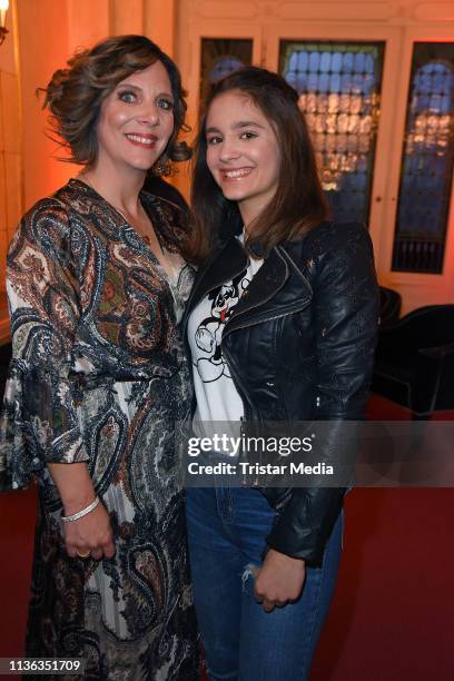 Daniela Danni Buechner and her daughter Jada Karabas attend the "The Band - Das Musical" premiere at Stage Theater des Westens on April 11, 2019 in...