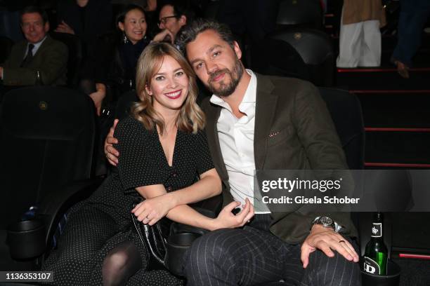 Laura Osswald and her boyfriend Krishan Weber during the "Der Fall Collini" premiere at Mathaeser Filmpalast on April 11, 2019 in Munich, Germany.