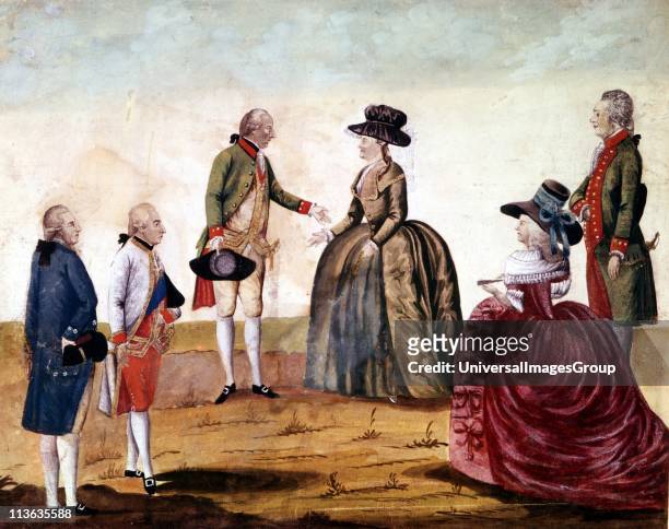 Catherine II, the Great Empress of Russia from 1762 with Joseph II King of Germany 1765, Emperor of Austria from 1780, in 1787. Historischesmuseum,...