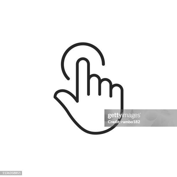 ilustrações, clipart, desenhos animados e ícones de clicker, ícone da linha de mão do ponteiro. traçado editável. pixel perfeito. para mobile e web. - touch screen