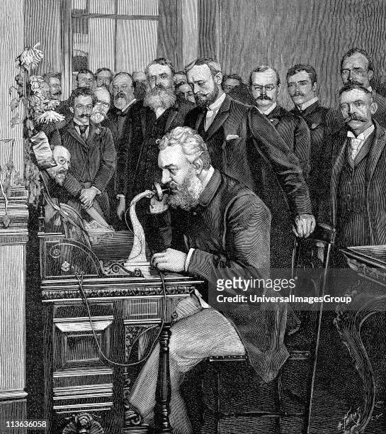 Alexander Graham Bell Scottish-born American inventor: patented telephone 1876: Bell inaugurating 1520 km telephone link between New York and...