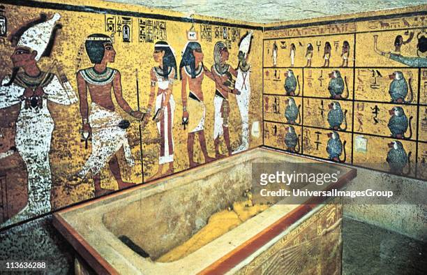 Tomb of Tutankhamun : Sarcophagus containing gold coffin of the king which held his mummy.. Cairo Museum, Egypt